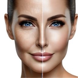 Botox results: wrinkles vs. smooth skin on a woman's face.