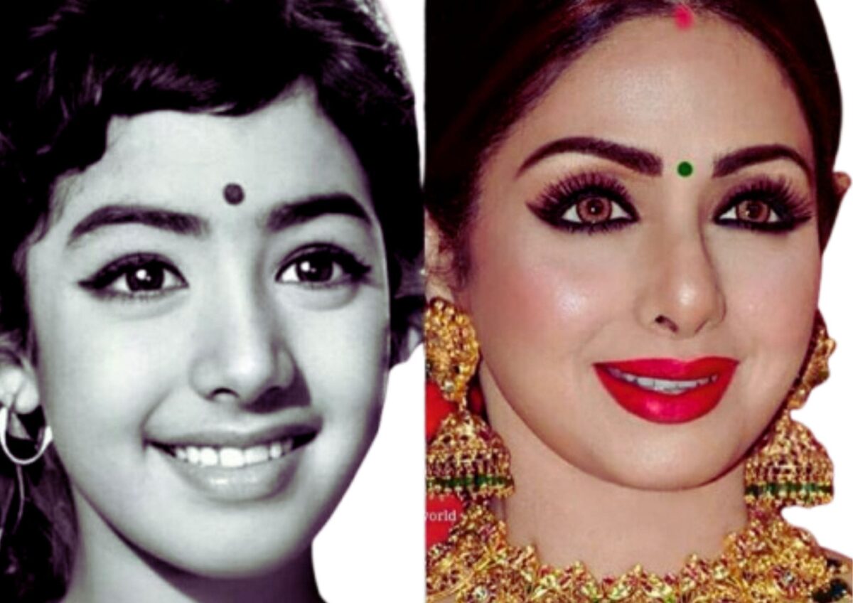 Sridevi's before and after transformation showcasing Bollywood celebrities and plastic surgery.